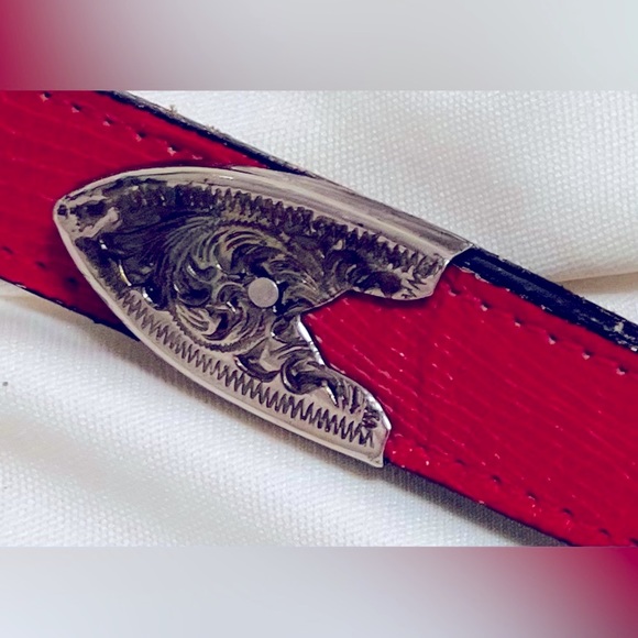 Vintage Red Snakeskin style leather belt hand made in Texas by Circle of Yoakum - Picture 12 of 12